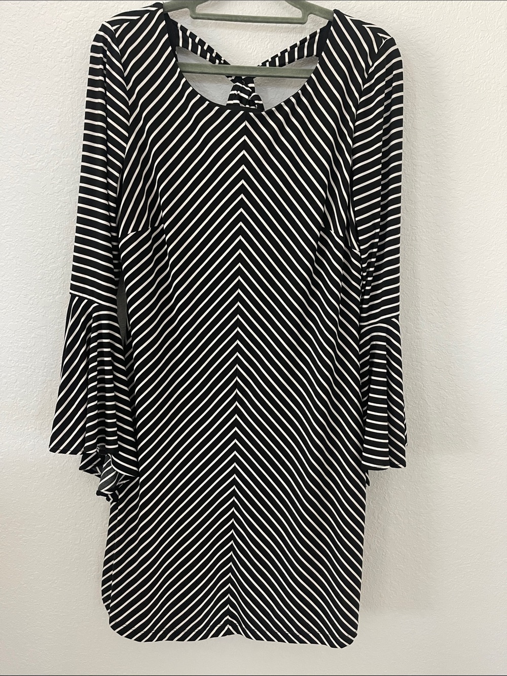 INC International Concepts Black‎ and White Striped Bell-Sleeve Dress